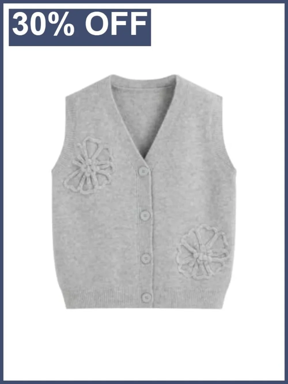 Boxy Sweater Vest V Neck Floral Sleeveless Button Down Cardigan
